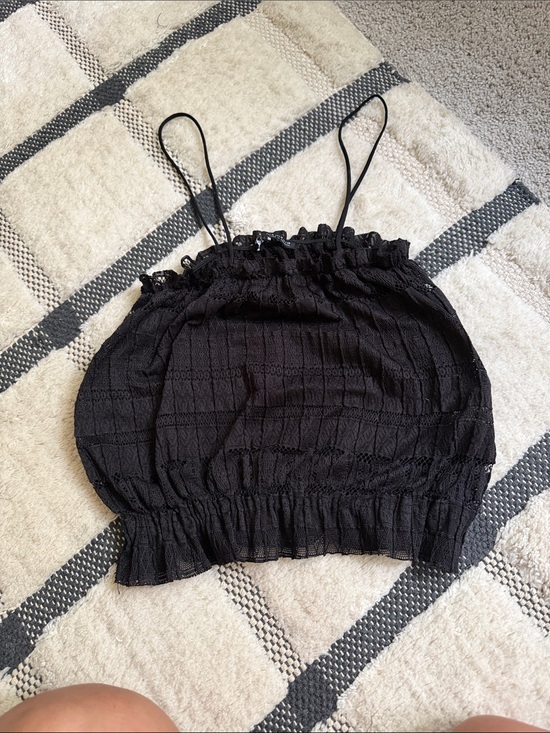 Zara Tops - Zara Black Smocked Lace Cami with Spaghetti Straps